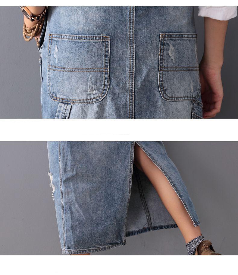 Renna™ - Gescheurde denim overall jurk