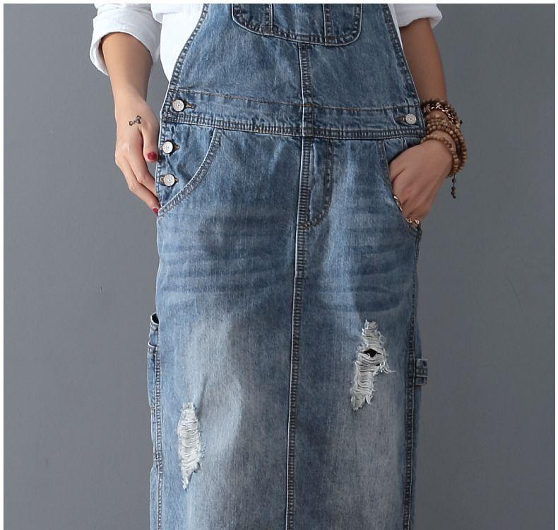 Renna™ - Gescheurde denim overall jurk