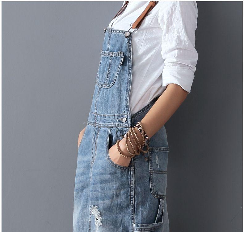 Renna™ - Gescheurde denim overall jurk